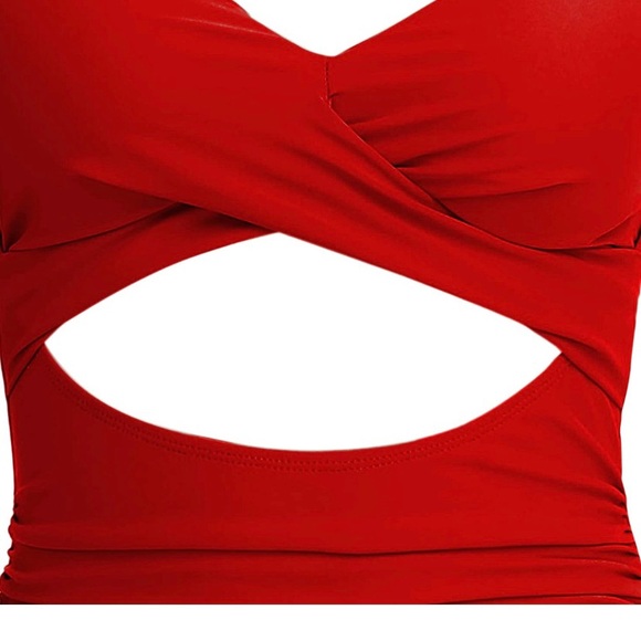 Tummy Control Full coverage one piece bathingsuit swim swimwear Red cut out - Picture 5 of 6